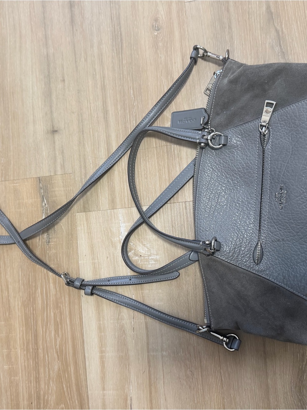 Coach Gray Leather and Suede Convertible Shoulder Bag